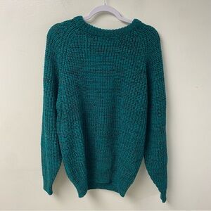 Knights of the Round Table Teal Black Chunky Knit Heavy Sweater Size Large‎